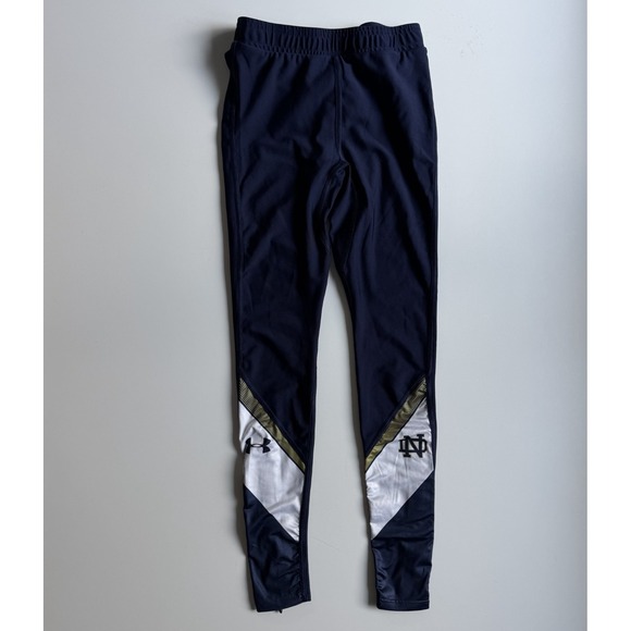 UNDER ARMOUR Notre Dame Leggings Womens Medium Zip Up Leg Blue 26.5"‎ Inseam - Picture 1 of 14